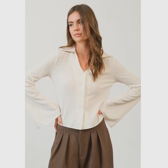 CREAM Button Up Bell Sleeve - Picture 1 of 1
